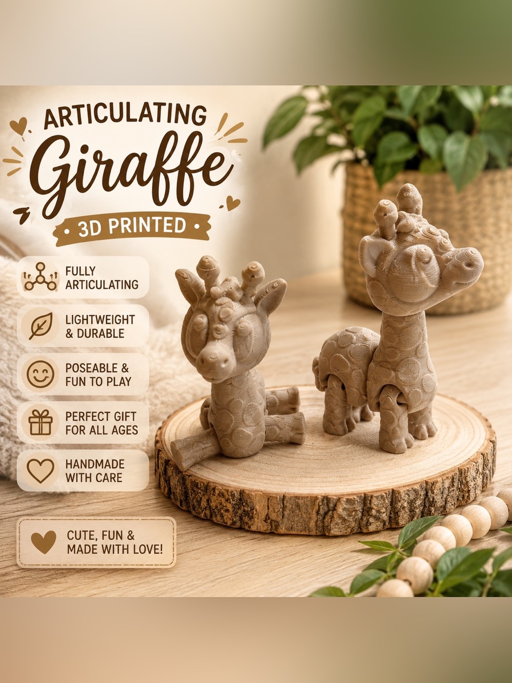 Articulating 3D Printed Giraffes | Cute Desk Decor | Flexible Fidget Toy